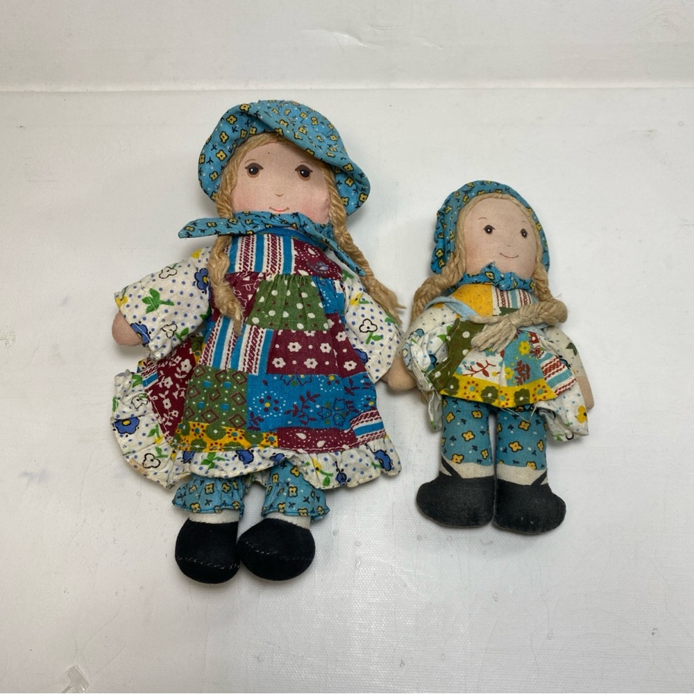 The Original Holly Hobby Doll Knickerbocker 8 " & 6 " Set 2 Rag Dolls 1970's